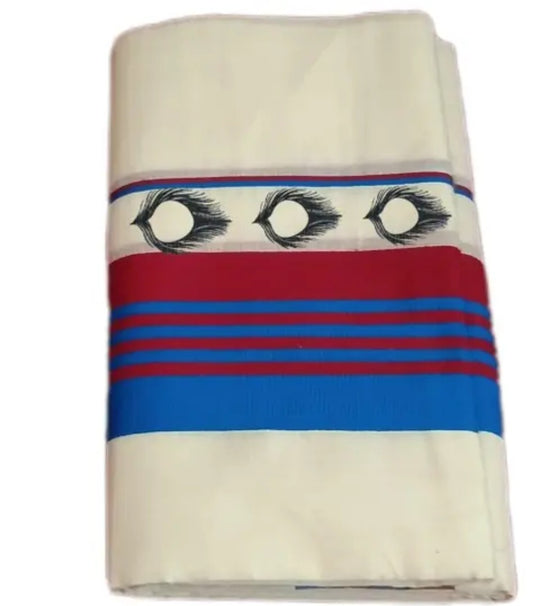 KUTHAMPULLY TREDITINAL DESIGN BLUE KATTYKARA WITH PEELI SETMUNDU