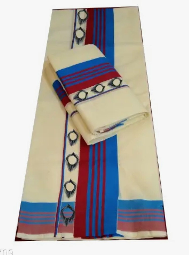 KUTHAMPULLY TREDITINAL DESIGN BLUE KATTYKARA WITH PEELI SETMUNDU
