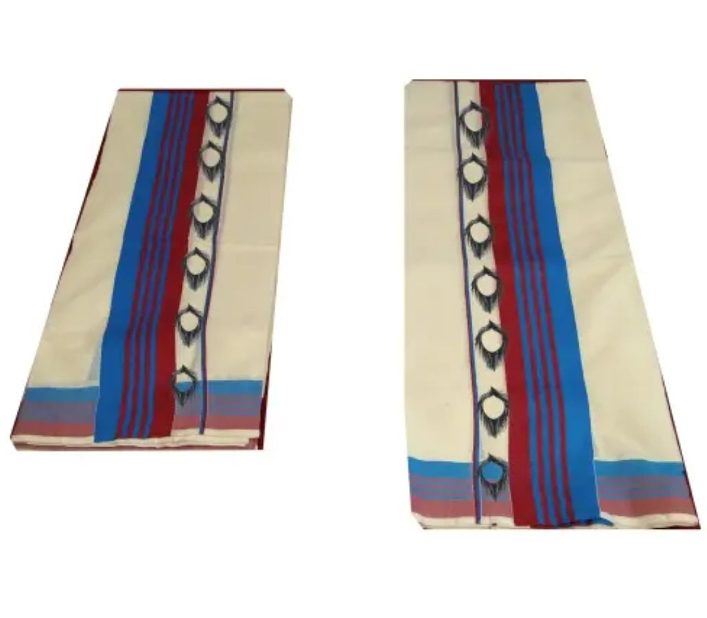 KUTHAMPULLY TREDITINAL DESIGN BLUE KATTYKARA WITH PEELI SETMUNDU